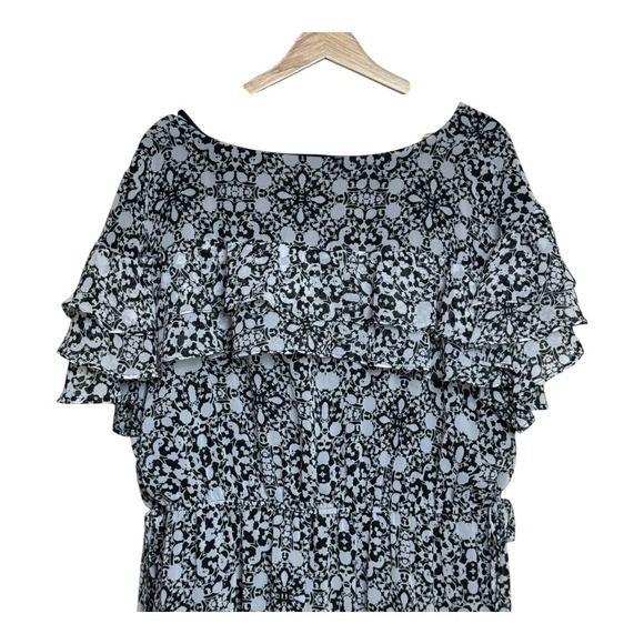 Lane Bryant Black & White Print Ruffle Sleeve V Neck Cinched‎ Blouse Top size 18 - Picture 5 of 8